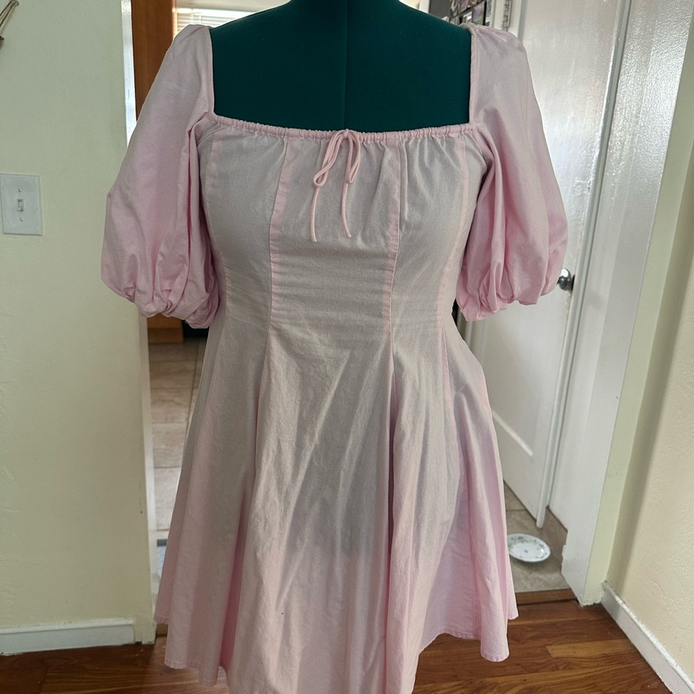 Selkie Pink Puff Sleeve Sundress